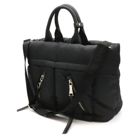 Prada Bag Bomber Leather Tote Nylon Tessuto Black - Picture 1 of 7